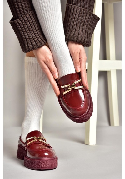 Fox Shoes T996198408 Bordo Rugan Kalın Tabanlı Makosen Kadın Ayakkabı Bordo-rugan Bordo