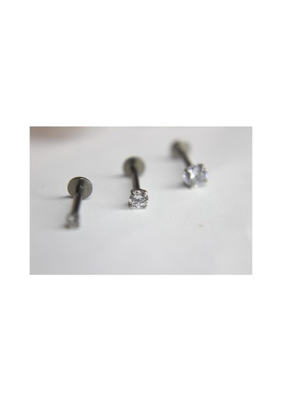 Yuvarlak Tek Taş Labret Piercing Gümüş