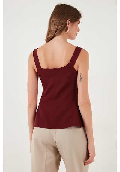 Lela Fitted Fit V Yaka Düğmeli Bayan Yelek 611Fyl145 Bordo