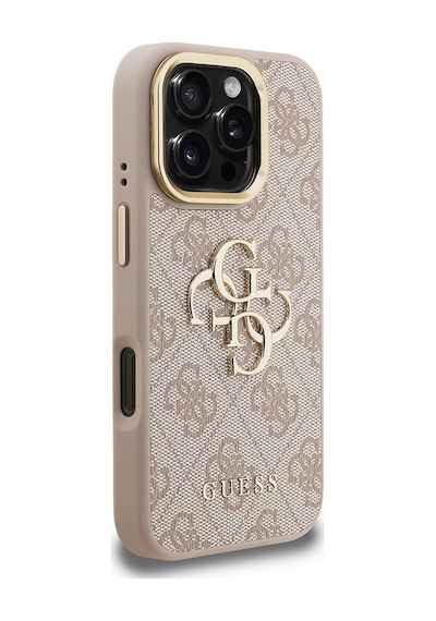 Apple iPhone 16 Pro Max Uyumlu Kılıf Guess Lisanslı Metal 4g Ve Yazı Logolu Kamera Standlı Kapak Pembe