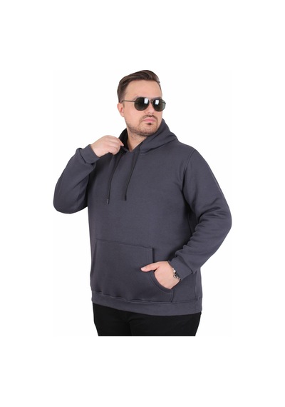 Moc Grande Mocgrande Büyük Beden Erkek Basic Sweat Kapüşonlu 11700 Fume Fume
