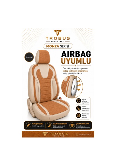 Volvo V40 2012-2019 Uyumlu Monza Serisi Tarçın Bej Oto Koltuk Kılıfı