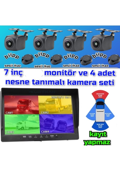 Kayıtsız 7 İnç Ekran Araç Ve Yaya Tanımalı Sesli İkazlı 4 Kamera