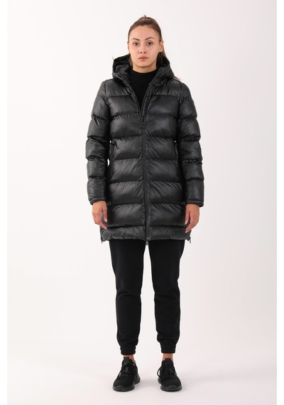 Maraton Sportswear Regular Kadın Kapşonlu Uzun Kol Basic Siyah Parka 21283 Siyah