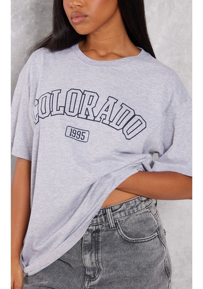 Colarado 1995 Süprem T-shirt - Gri Baskılı Oversize Bisiklet Yaka Kısa Kol Tişört Gri