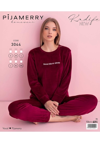 Pijamerry Kadın Kışlık Bisiklet Yaka Kadife Pijama Takımı 3044b - 1 Adet Bordo Pijamerry Kadın Kışlık Bisiklet Yaka Kadife Pijama Takımı 3044b - 1 Adet Bordo