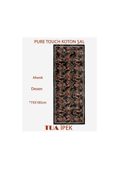 Vivid Floral Desen Pure Touch Koton Şal 75x185cm Siyah-Turuncu