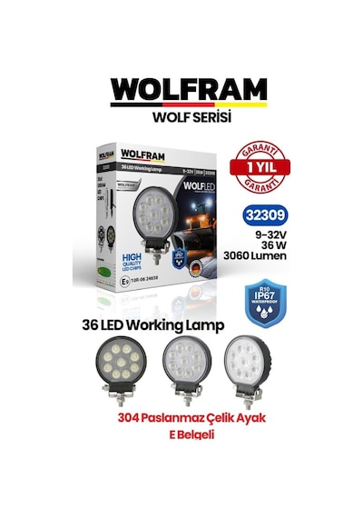 Wolfram 32309 Çalışma Lamba Wolfram Yuvarlak Maxi 3060 Lümen