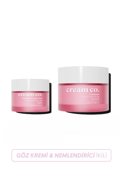 Cream Co. Peptide Glow Eye Göz Kremi 15 ML + Su Bazlı Nemlendirici ve Aydınlatıcı Yüz Kremi 50 ML