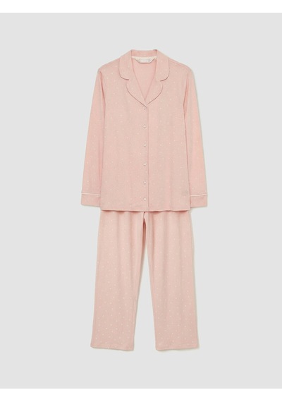 Lcw Dream Pembe Gömlek Yaka Kalp Baskılı Kadın Pijama Takımı