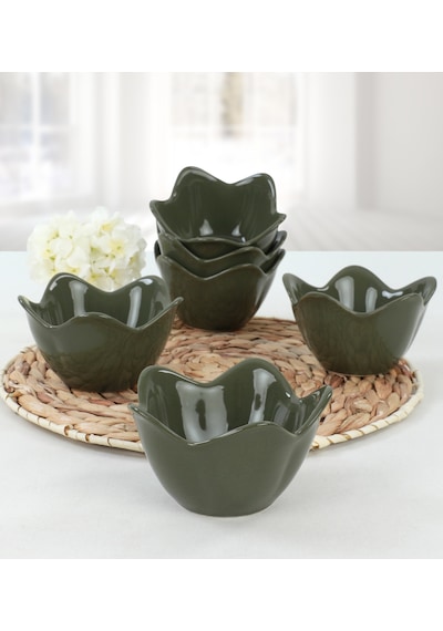 Keramika Koyu Yeşil Zambak Çerezlik Sosluk 12 CM 6