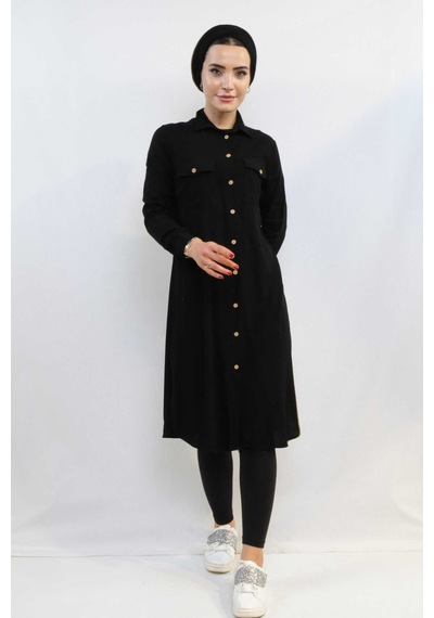 İbrahim Burak Etiler Collection Moda Çizgi Tunik Gömlek Siyah