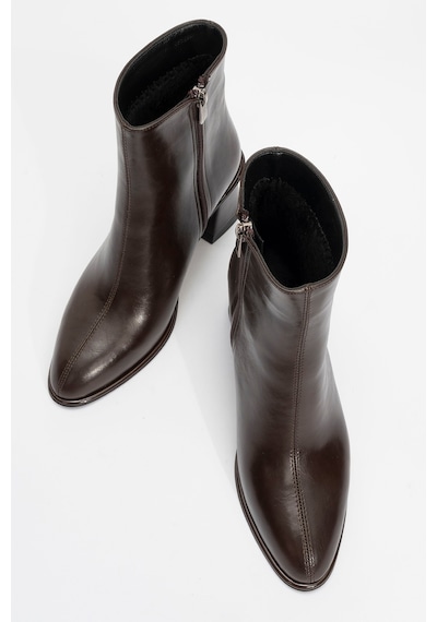 Luvishoes Luvi Shoes Alba Kahverengi Cilt Kadın Kalın Topuklu Bot Kahverengi Deri