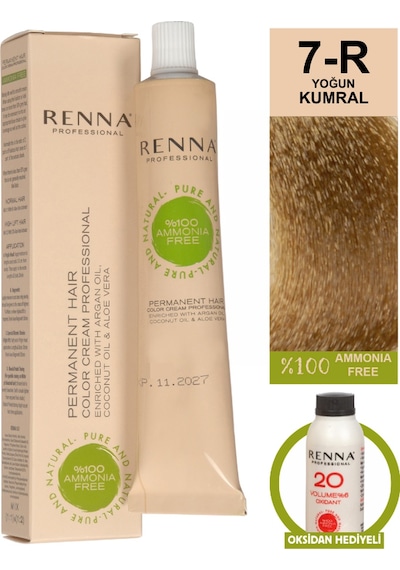 Renna Bitkisel Amonyaksız Saç Boyası 60 Ml 7-r Yoğun Kumral Oksidan Hediyeli