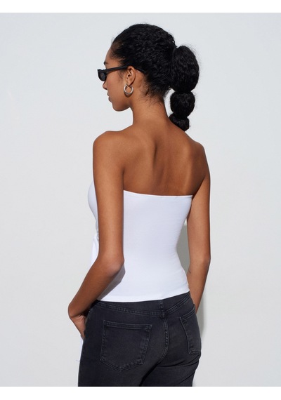 Dilvin 32841 Bağlamalı Bandeau Top-beyaz