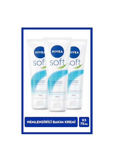 Soft Nemlendirici Bakım Kremi 75ml, Jojoba Yağı,e Vitamini, El Yüz Vücut, Yumuşak Canlı Cilt, 3 Adet