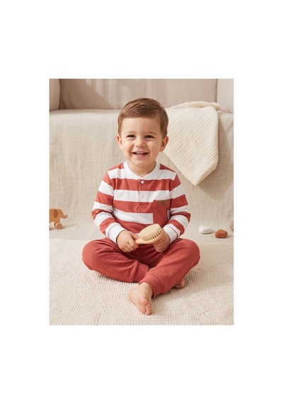 Deniva Kids Erkek Bebek Kiremit Çizgili Düğme Ve Cep Detaylı %100 Pamuklu 2'li Eşofman / Pijama Takımı Kırmızı Deniva Kids Erkek Bebek Kiremit Çizgili Düğme Ve Cep Detaylı %100 Pamuklu 2'li Eşofman / Pijama Takımı Kırmızı