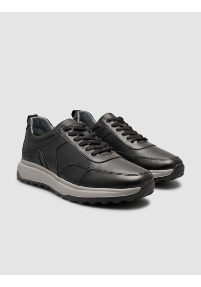 Hakiki Deri Bağıcıklı Siyah Erkek Sneaker Siyah