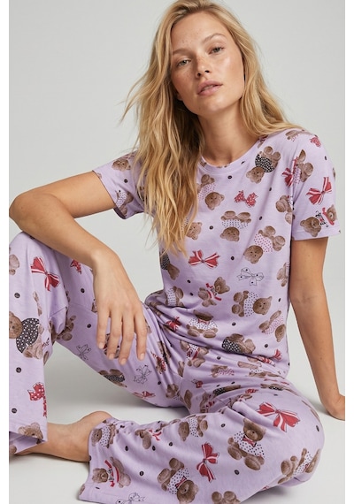 Siyah İnci Mevsimlik İnce Örme Pijama Takım 8017 Lila Ayıcık