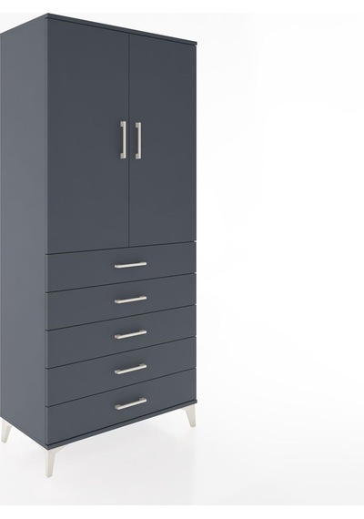 Hyperion Dolap Tek Raflı 5 Çekmeceli Tek Askılı 88x44x195 Ant... Antrasit