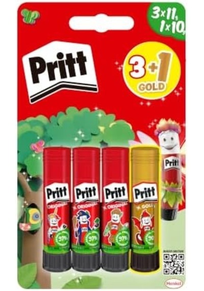 Stick Yapıştırıcı, 3+1 Simli Ve Güvenli El İşi Yapıştırıcısı, Hızlı Ve Pratik Yapıştıran Okul Ve Ofis Malzemesi, 3x11g+1x10g Pritt Stick Yapıştırıcı Pembe