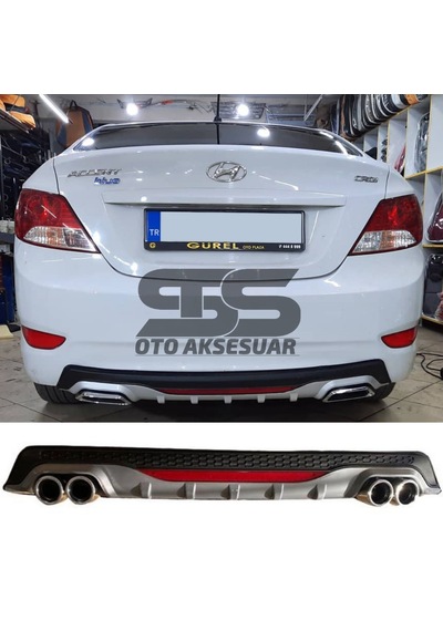 Hyundai Accent Blue Difüzör Arka Tampon Eki 4 Egzoz Çıkışlı Gri Reflektörlü
