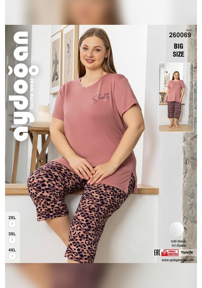 Aydoğan Kadın İnci Büyük Beden Somon Kapri Pijama Takım 0069 Somon