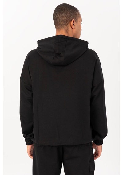 Maraton Sportswear Oversize Erkek Kapşonlu Düşük Kol Basic Siyah Sweatshirt 22465-siyah Siyah