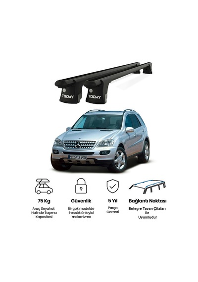 Trio-ı Mercedes-benz M W164 2005-2011 Uyumlu Siyah Kilitli Ara Atkı 135cm Port Bagaj Tavan Barı