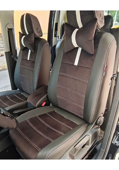 Volkswogen Caddy 2015 2020 Arası Uyumlu Siyah Taytüyü Siyah Deri Karışımı Beyaz Şerit Beyaz Ip