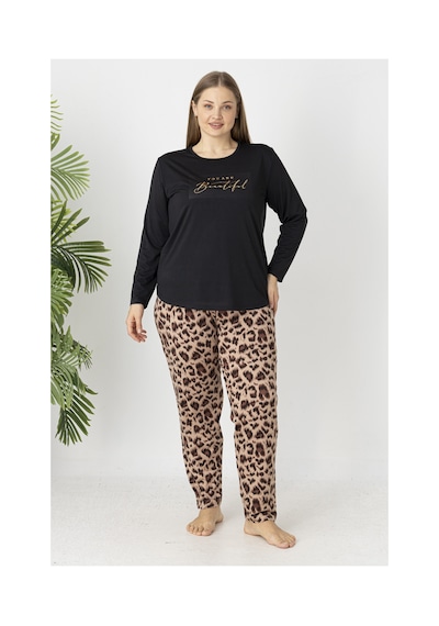 Estiva Kadın Kaplan Alt Desenli Soft Uzun Kollu Battal Pijama Takımı Çok renkli