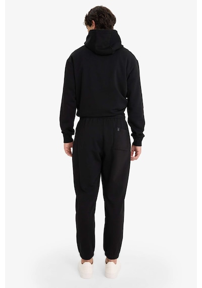 Defacto - Regular Fit Beli Bağcıklı Cepli Paçası Lastikli Şardonlu Basic Düz Jogger Eşofman Altı E6326AX25AU Siyah