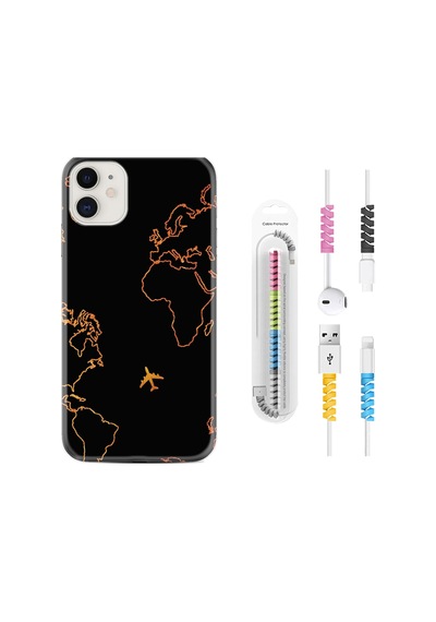 Apple Uyumlu iPhone 13 Mini Kılıf Kablo Koruyuculu Harita Ve Uçak 1777