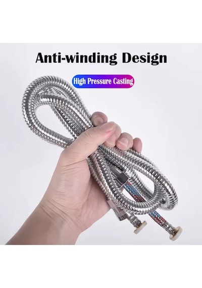 Premium Kalite 150 Cm Çelik Örgülü Krom Kaplama Duş Hortumu Duş Spirali G 1/2" Gri Krom Kaplama Diğer