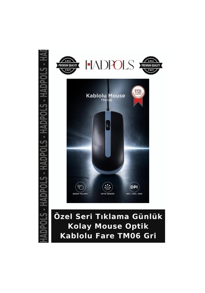 Özel Seri Tıklama Günlük Kolay Mouse Optik Kablolu Fare Tm06 Gri