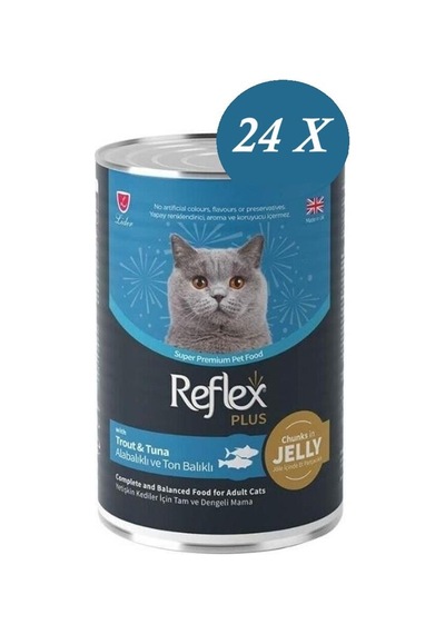 Reflex Plus Jöle İçinde Et Parçacıklı Alabalıklı Ve Ton Balıklı Yetişkin Kedi Konservesi 400 Gr 24 Adet