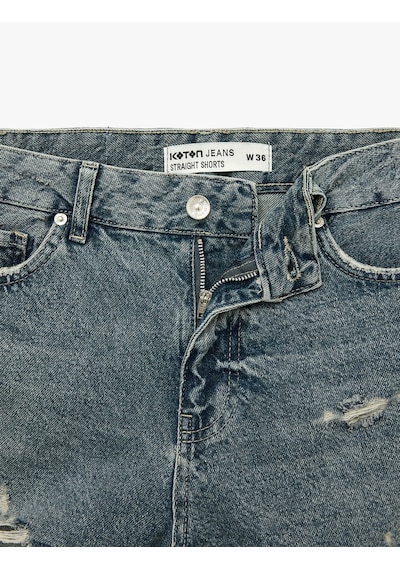 Koton Yıpratma Detaylı Pamuklu Rahat Kalıp Mini Denim Şort Orta İndigo 6sal40031md