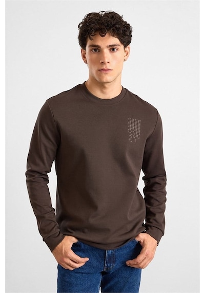 Süvari Koyu Kahve Regular Düz Baskılı İnterlok Bisiklet Yaka Cepsiz Sweatshirt Ssw2013700006-kh9 Koyu Kahverengi