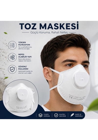 Lexroo Ventilli Konik Toz Maskesi Yüksek Konforlu Tasarım Toz Ve Partiküllere Karşı İş Güvenliği