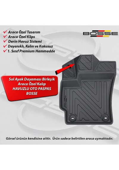 Toyota Corolla Paspas Araca Özel Sedan 2019 Sonrası BOSSE 3D Havuzlu Oto Paspas