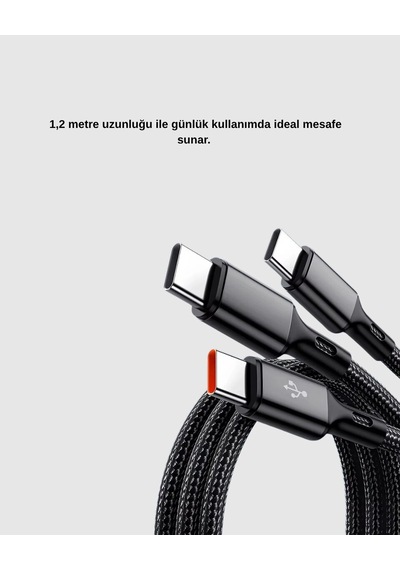 3 Ü 1 Arada Hızlı Şarj Kablosu İos Android Type-c Uyumlu Ve Dayanıklı 16745726