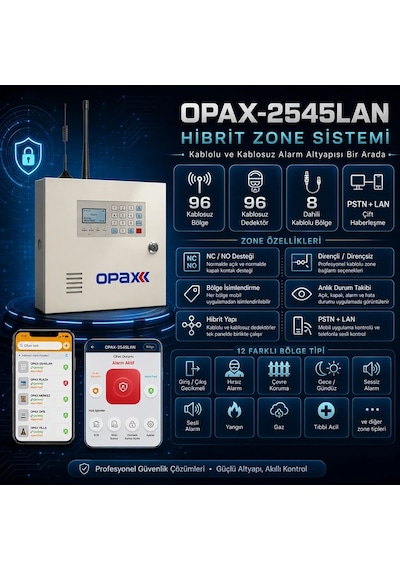 Opax-2545lan+bgr+09+akü Networklü Alarm Paneli &bgr-09 Kablosuz Sirenli Fullset