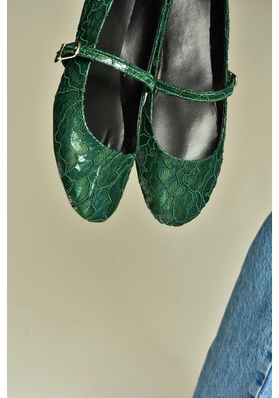 Fox Shoes Z726232704 Yeşil Kumaş Bantlı Kadın Babet