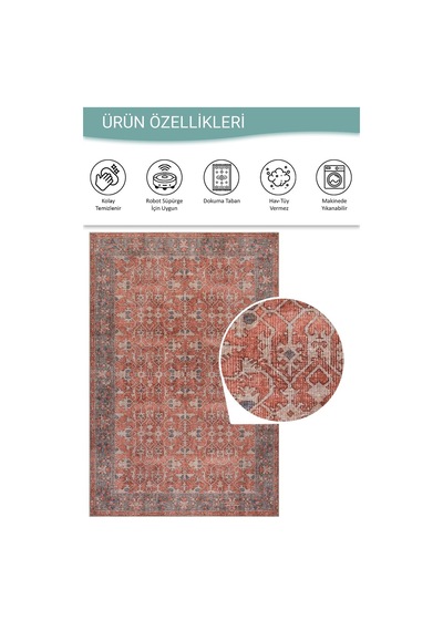 Artloop Relic Kiremit Vintage Etnik Desenli Dokuma Tabanlı Şönil Halı Al 564