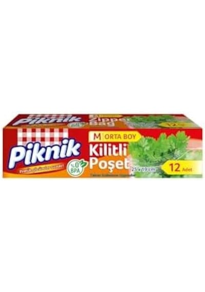 Piknik Orta Boy Kilitli Buzdolabı Poşeti 12li