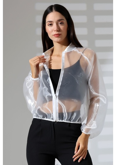 Mois Atelier Organze Şifon Tül Bomber Beyaz Ceket Gömlek Tasarım Hediye Büyük Beden Tesettür Beyaz