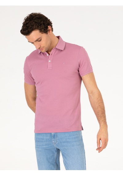 Gül Kurusu Polo Yaka Slim Fit Basic Merserize T-shirt Pembe