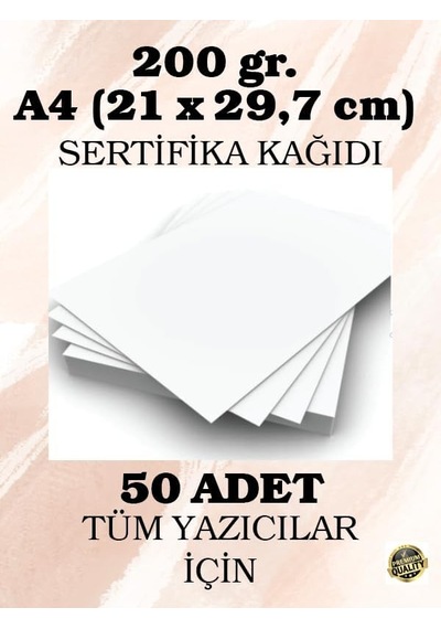 200 Gr. A4 21 X 29,7 Cm Sertifika Kağıdı, 50 Adet Genel