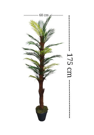Doğal Görünümlü Areka Yapraklı Palmiye Yapay Ağaç - Antrasit Renkli Plastik Saksıda 175 Cm"