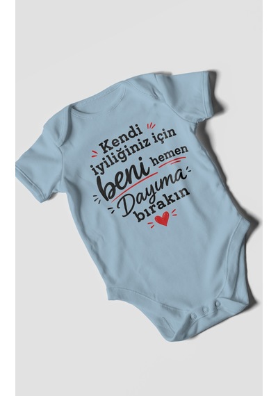 Morivokids Dayıya Özel Kısa Kollu Bebek Body %100 Pamuk Zbn258-kk Bebe Mavisi